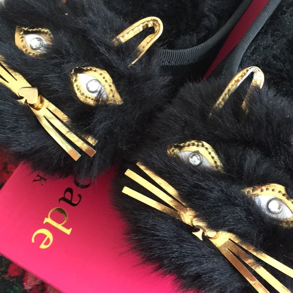 NEW KATE SPADE black cat kitty warm fleece slipper - Picture 6 of 6